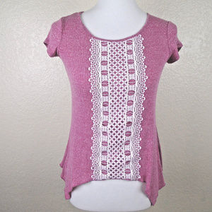Knit Works Junior's Old Rose Ribbed  Crochet Lace Top Sz M